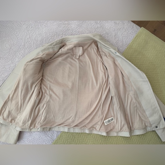 Rebecca Taylor ivory puff sleeve leather biker jacket size XL - Picture 11 of 15